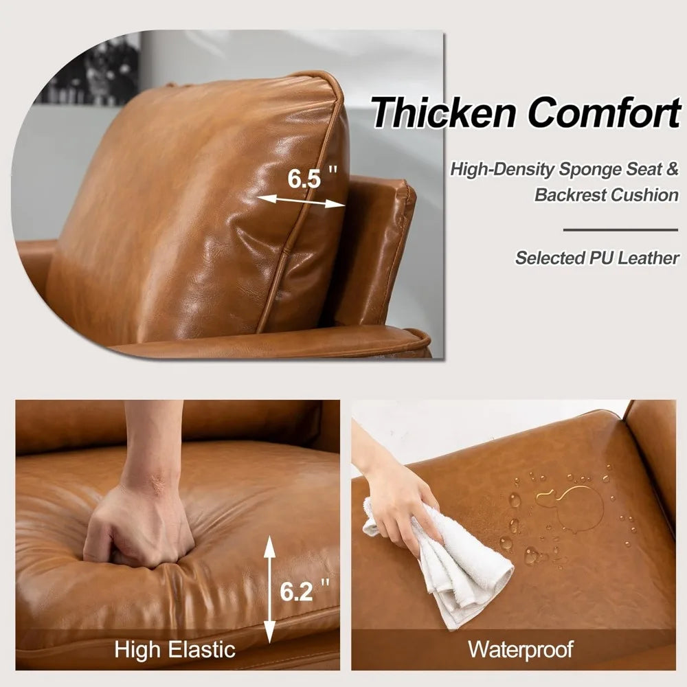 Set of 2 Modern Leather Chairs: Oversized Armchairs for Living Room - Cozy Mid-Century Accent Seating