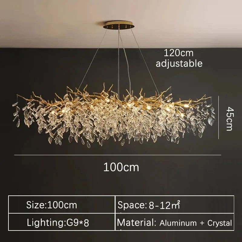 Crystal Chandelier: Luxury Gold Leaf Design LED Pendant Light for Dining & Living Room