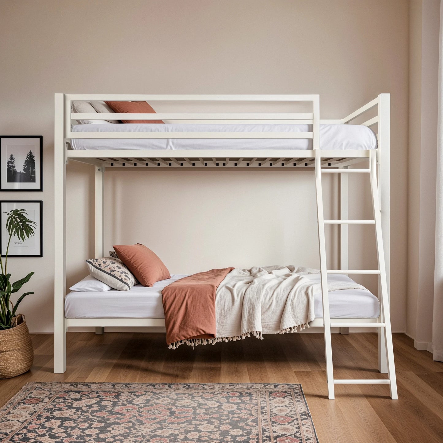 Heavy-Duty Metal Bunk Bed Frame Twin Over Twin, Full Length Guardrails, Space-Saving, Sturdy Metal Support