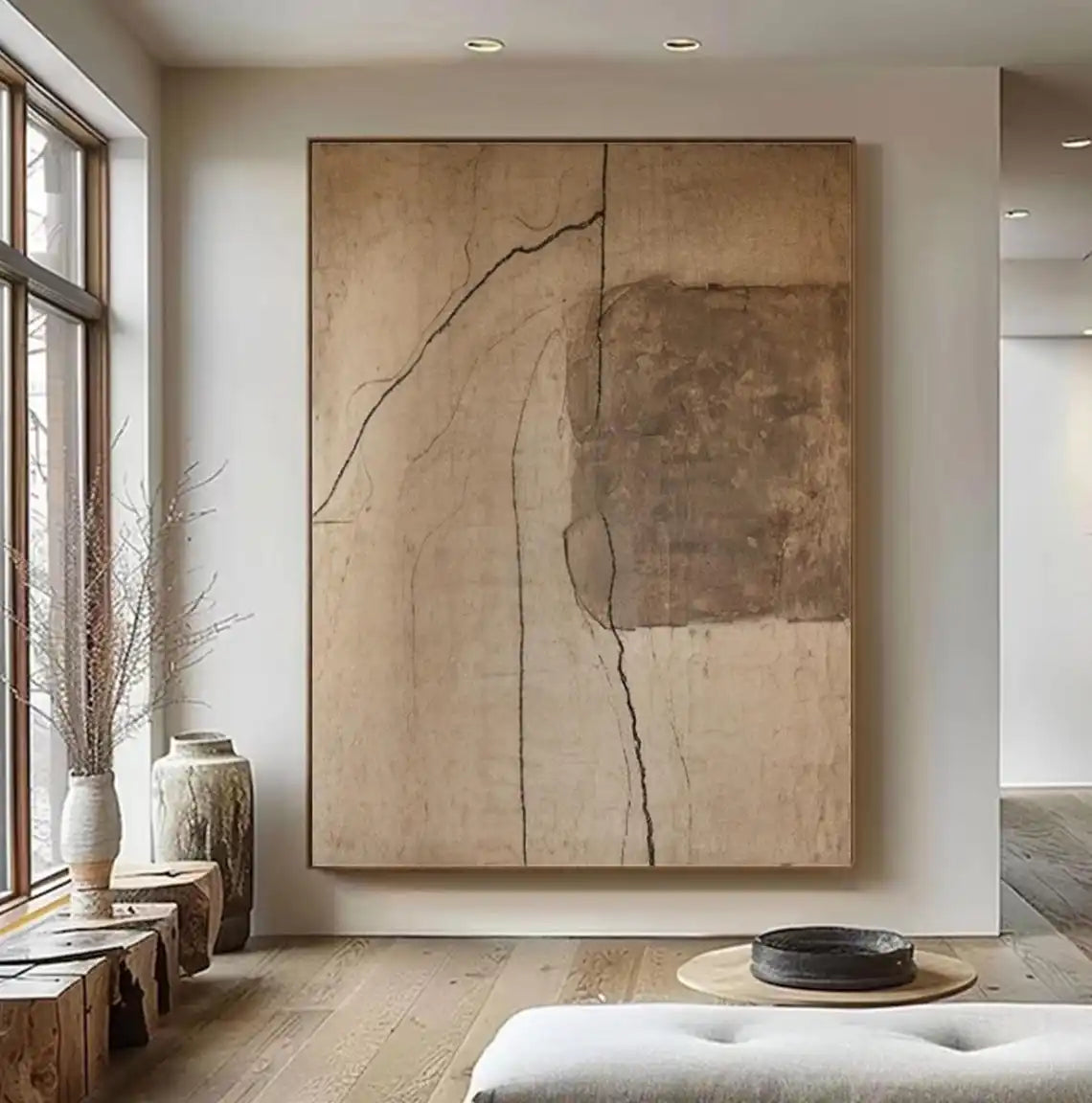 Large Modern White Textured Wall Art Painting Abstract Canvas Wall Orange Painting Handmade painting for Home Bedroom Wall Decor