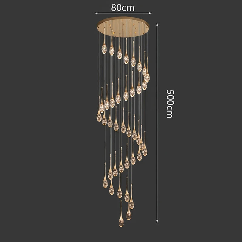 Crystal Chandelier: Multi-Drop Spiral Pendant Light in Gold - 30cm x 120cm