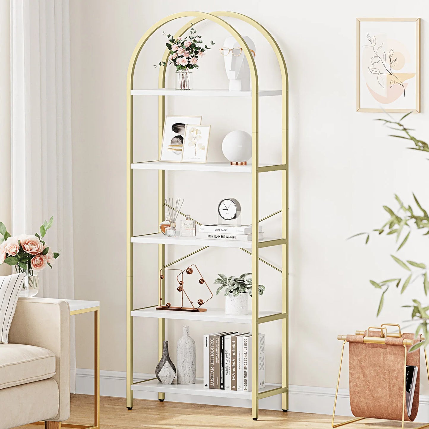 5-Tier Arched Bookshelf - Industrial Freestanding Display Rack, 180cm