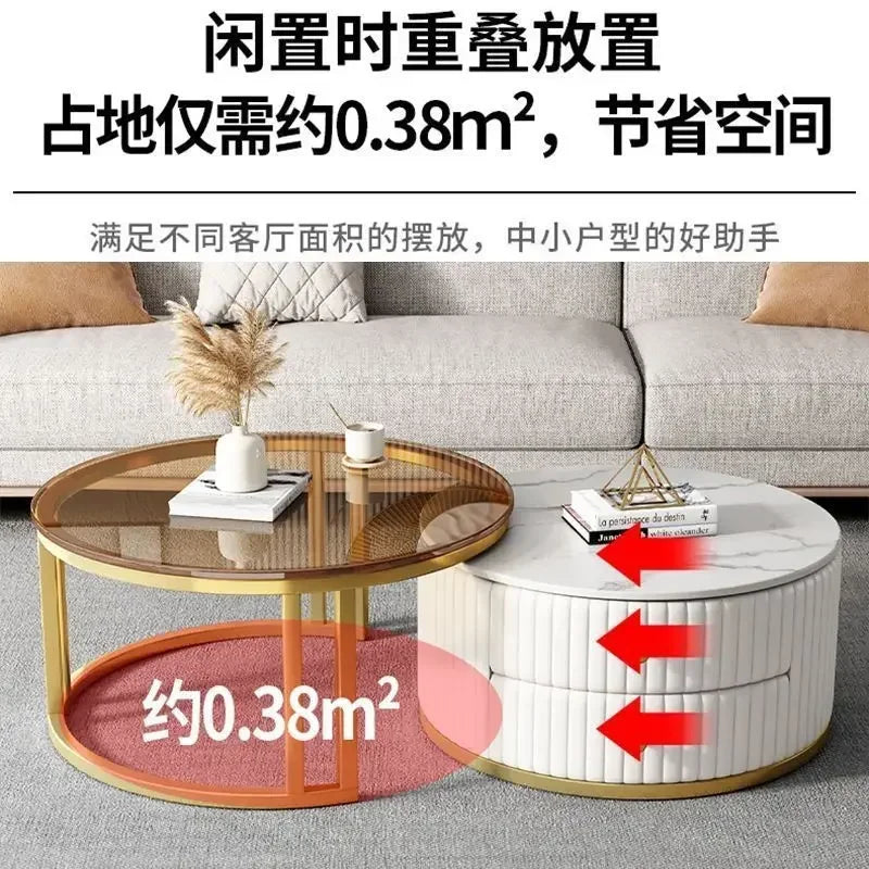 2pcs Light Luxury Rock Plate Tea Coffee Tables Minimalist Modern Scalable Center Tables Sofa Side Table Living Room Furniture