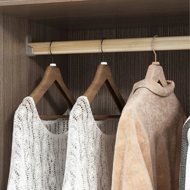 Wooden Wardrobe with Hanging Rod and Storage Shelves