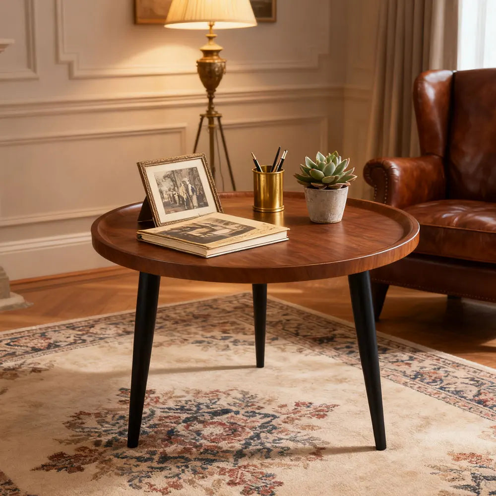 Round Coffee Table, Small Nesting Coffee Table, Mid Century Modern Coffee Table and End Table Sets Wood, Easy