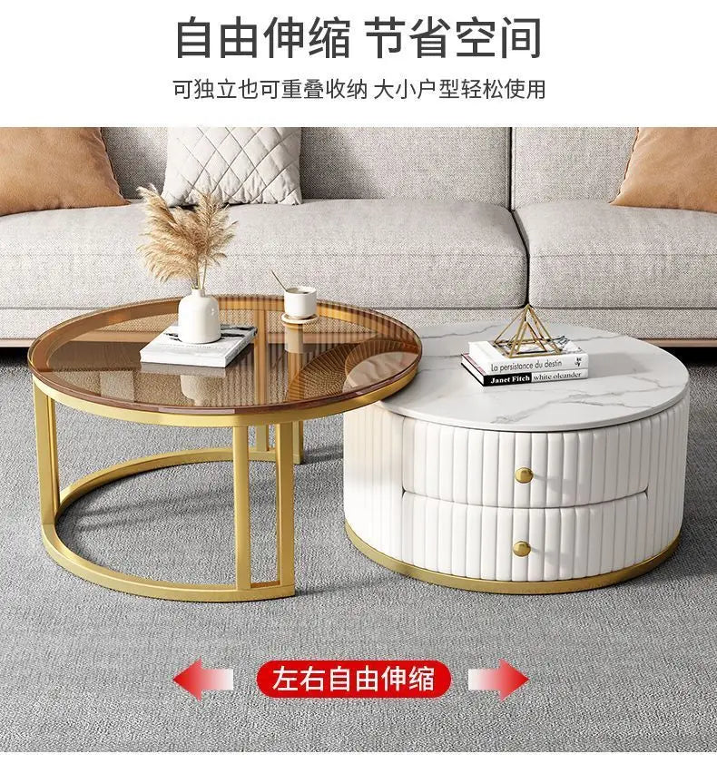2pcs Light Luxury Rock Plate Tea Coffee Tables Minimalist Modern Scalable Center Tables Sofa Side Table Living Room Furniture