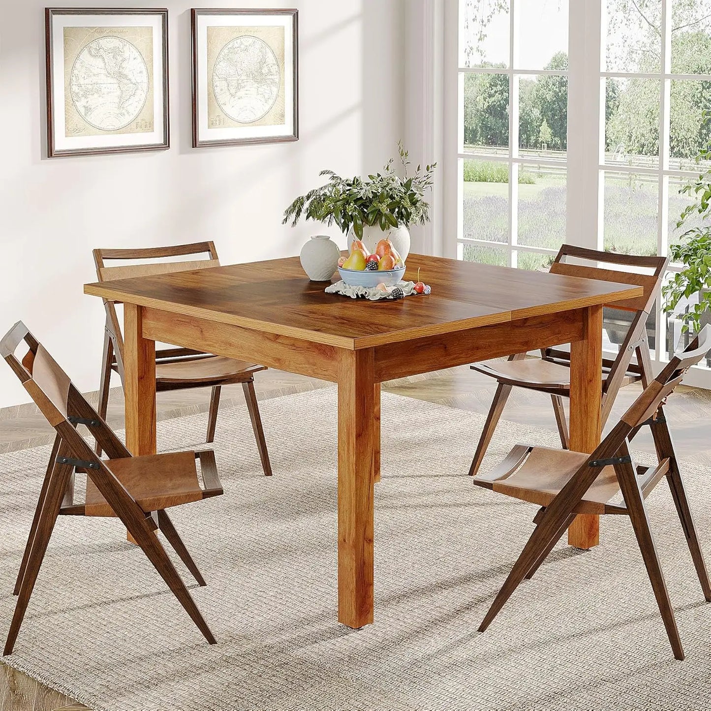 Wood Dining Table Farmhouse Kitchen Table for Living Room,Square Dinner Table with Wooden Legs