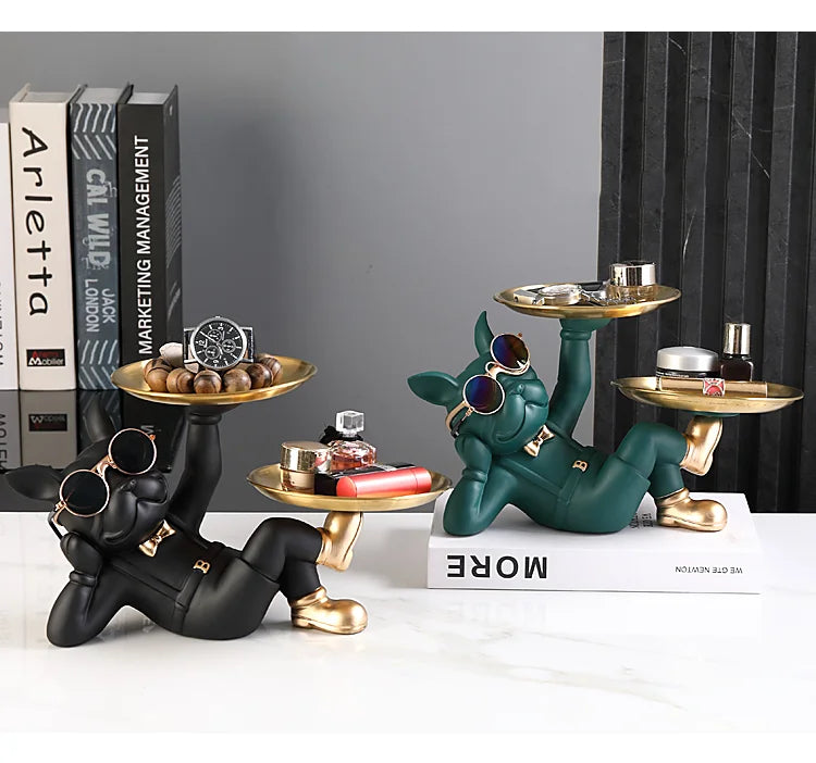 French Bulldog Butler Statue - Resin Sculpture with Tray | Home Decor