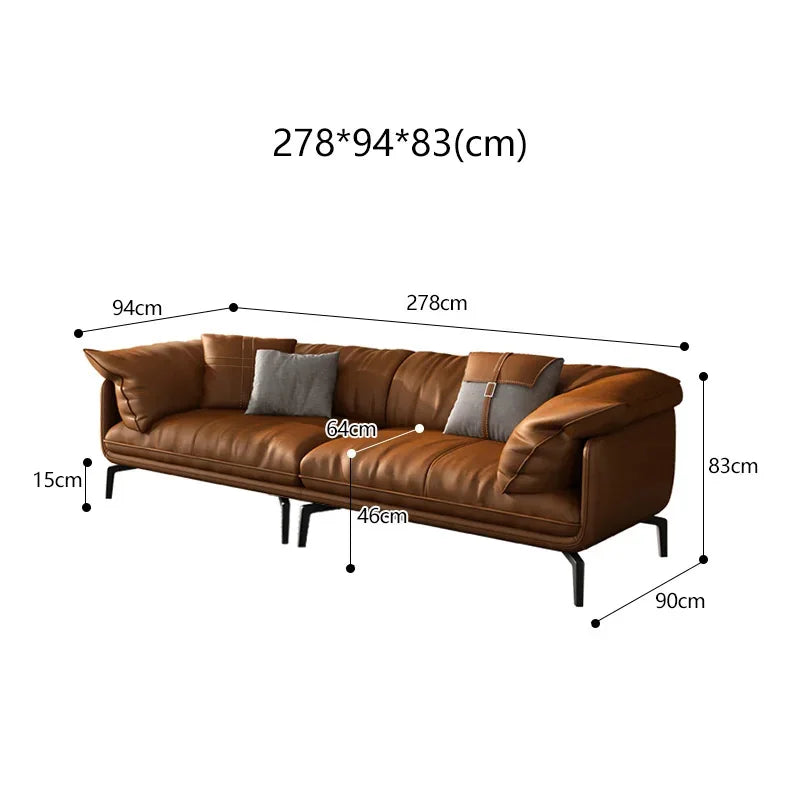 Curved Leather Sofa – Contemporary Upholstered Seating with Metal Legs