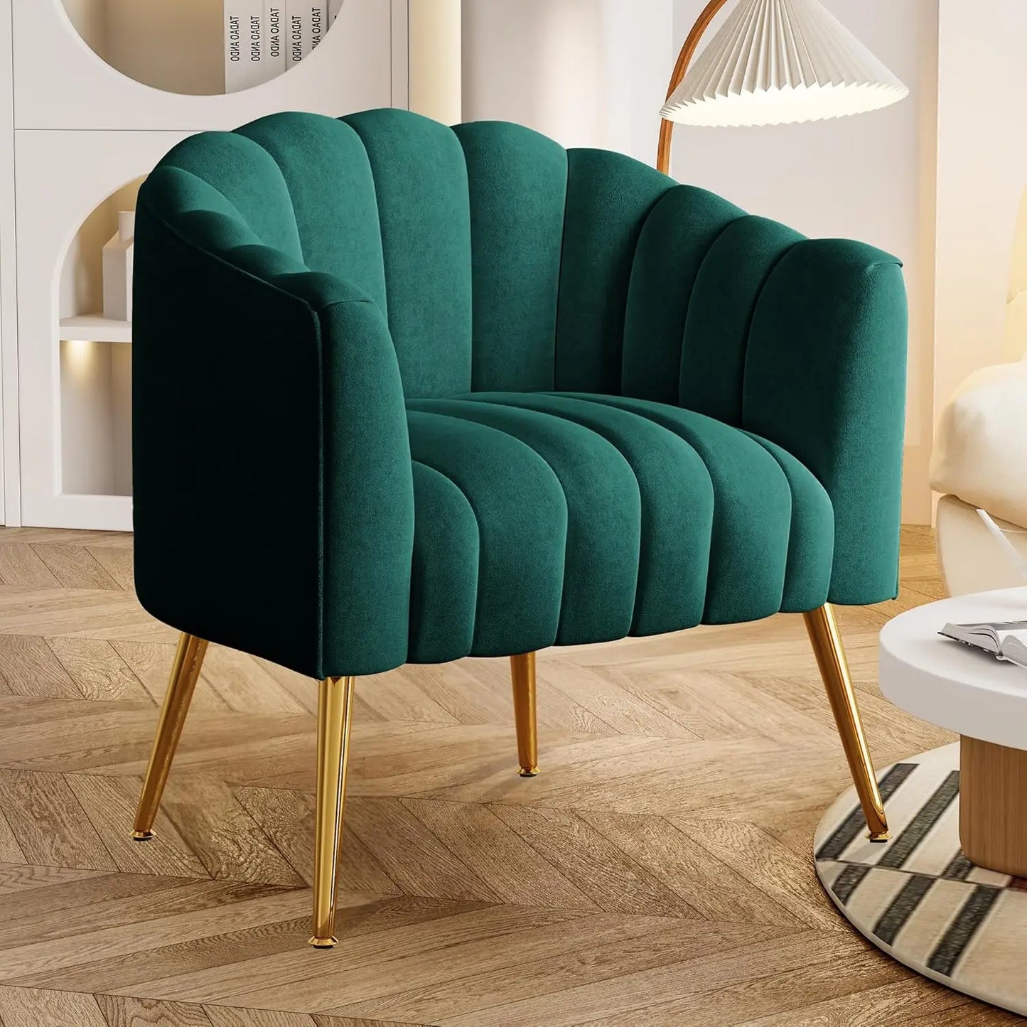 Oversized Pumpkin Couch Accent Chair, Modern Comfy Velvet Upholstered Barrel Chairs, Luxury Single Sofa Armchair for Living Room