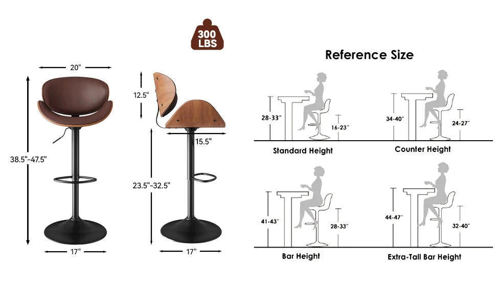 Rotating Bar Stool 2-Piece Set with Backrest and Footstool, Pu Leather Cushion Counter Height Bar Chair for Bar Kitchen and Restaurant