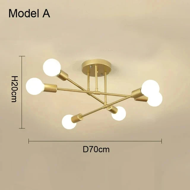Ceiling Light: Modern Sputnik Semi-Flush Mount in Gold with 6 Lights