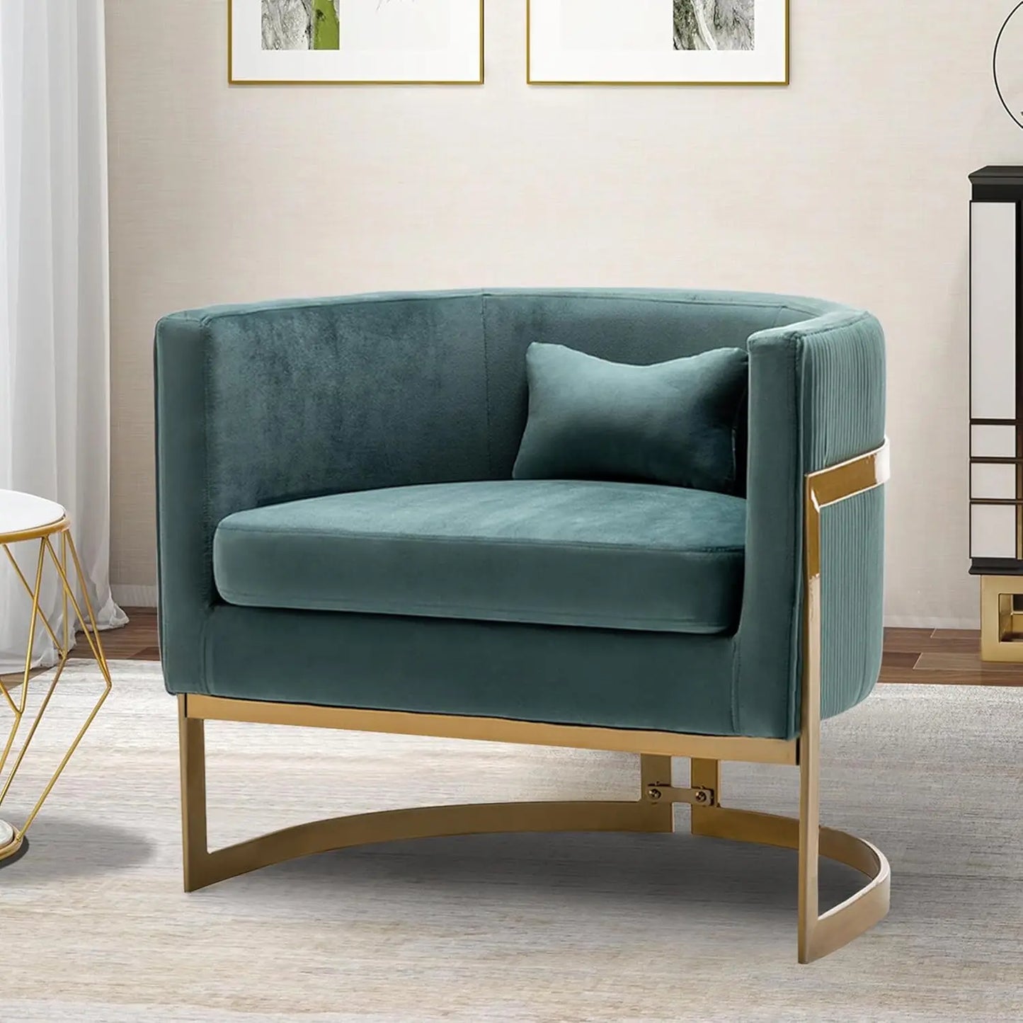 Velvet Accent Chair Modern Barrel Chair with Gold Legs Upholstered Armchair for Bedroom Living Room Sofa Chair Club Side Chairs