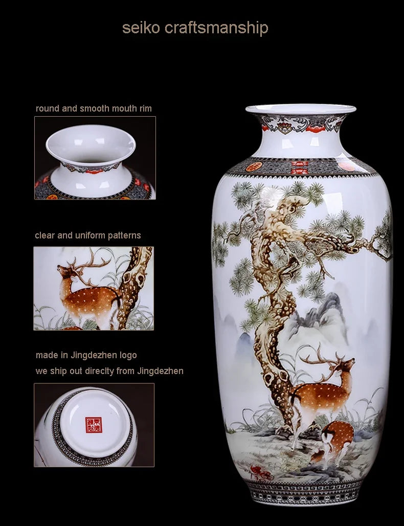 Ceramic Jingdezhen Vase Chinese Traditional Flower Vases Living Room Decoration Vase Fine Smooth Surface Furnishing Articles