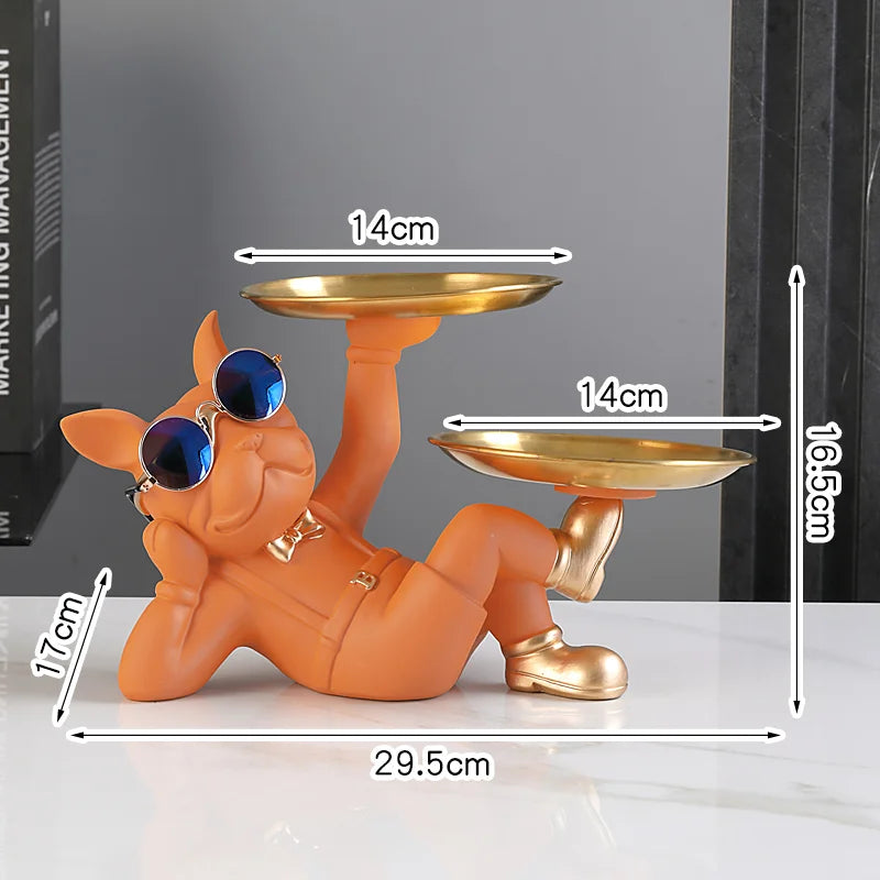 French Bulldog Butler Statue - Resin Sculpture with Tray | Home Decor