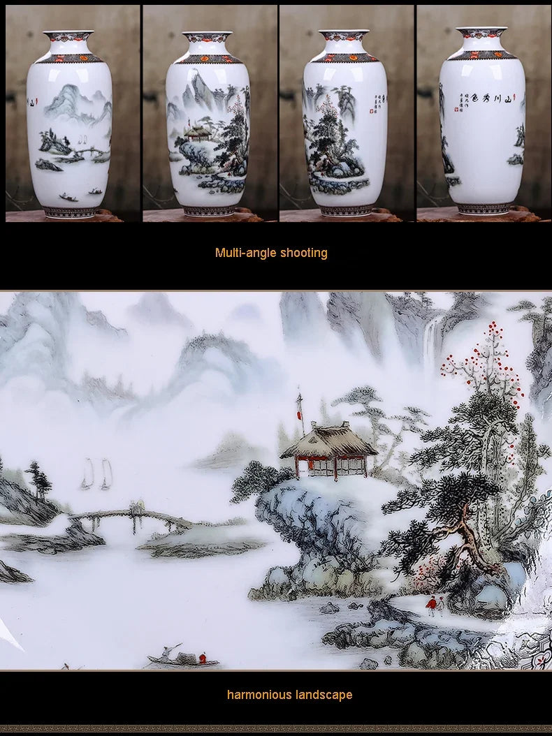 Ceramic Jingdezhen Vase Chinese Traditional Flower Vases Living Room Decoration Vase Fine Smooth Surface Furnishing Articles