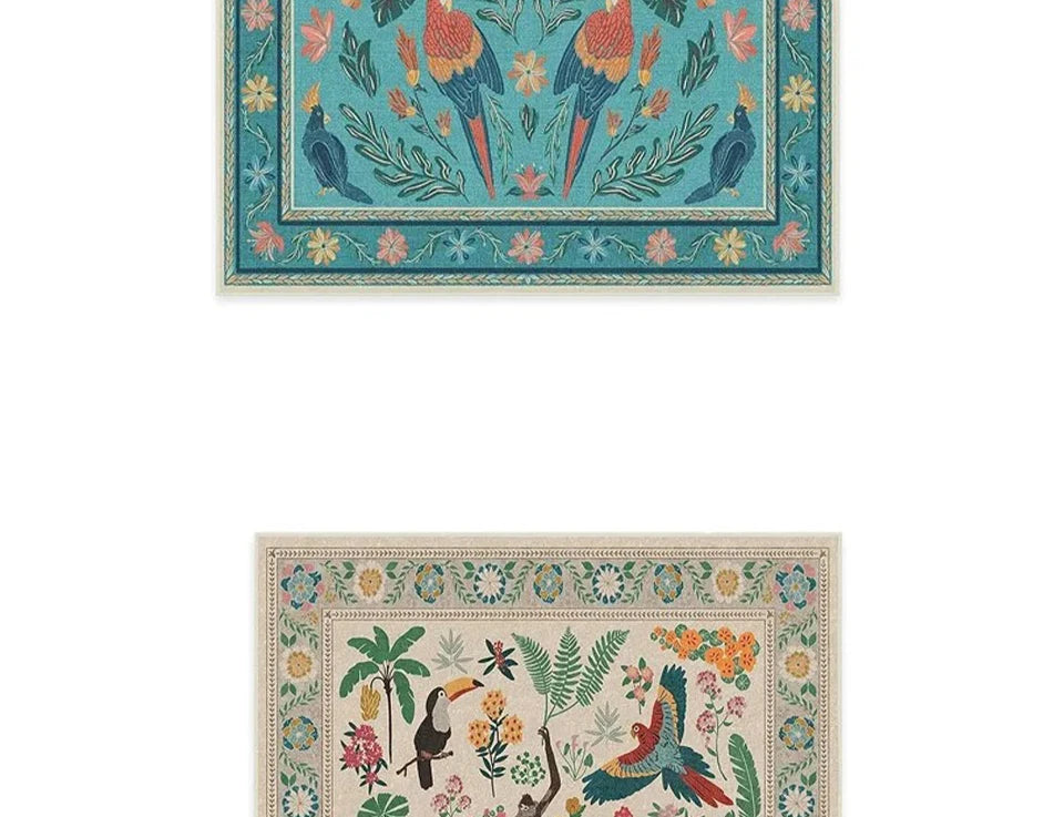 Bohemian Rug – Retro Animal & Plant Motif Carpet for Living Room & Bedroom