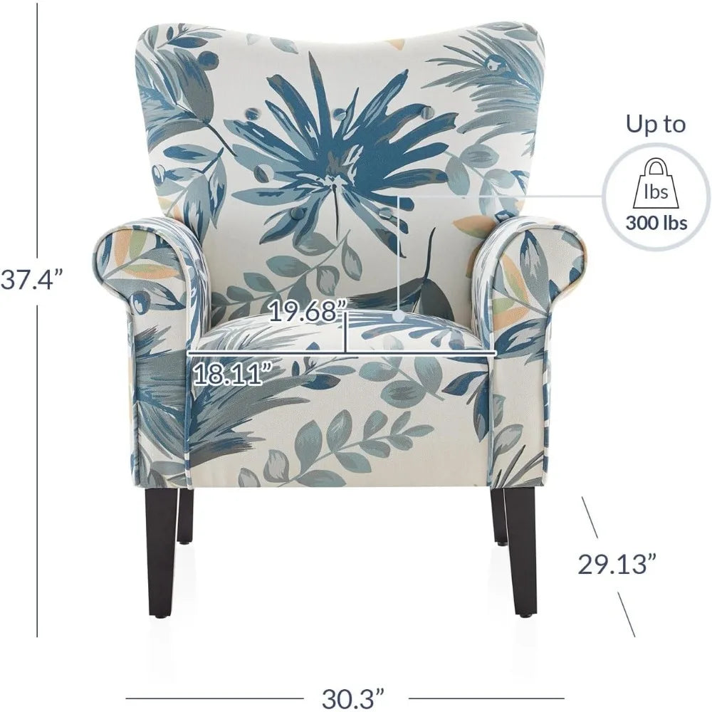 High Back Accent Chair with Wooden Legs