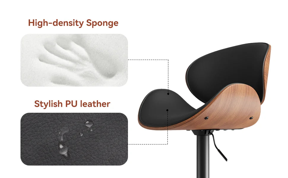 Rotating Bar Stool 2-Piece Set with Backrest and Footstool, Pu Leather Cushion Counter Height Bar Chair for Bar Kitchen and Restaurant