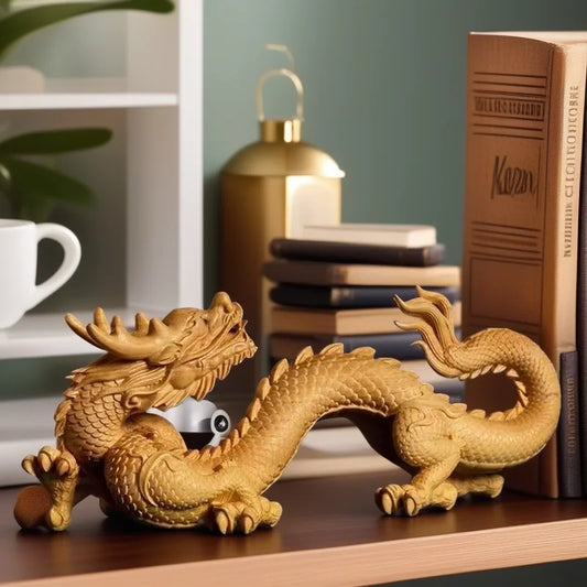 Natural Wood Shenlong  Animals Statue  Chinese Auspicious Beast，Solid wood Carving  Home Room Office Car Decoration Statue