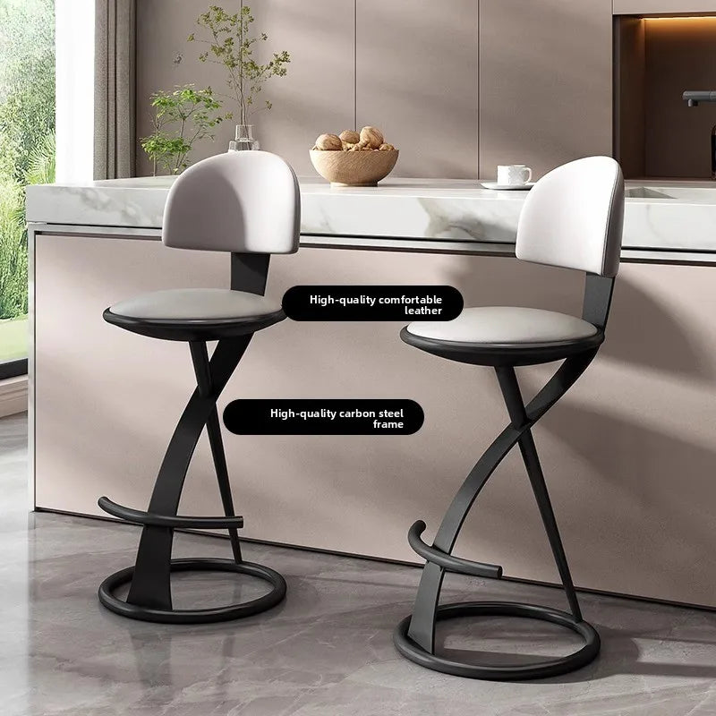 Adjustable Height Bar Stool with Backrest - Faux Leather Counter Stool with Footrest and X-Base Metal Frame