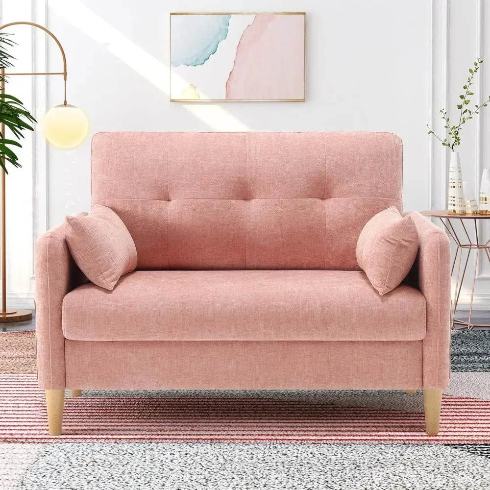 47” Small Couch for Living Room, Chenille Fabric Love Seat Comfy Sofa for Bedroom with Throw Pillow  Loveseat Sofa