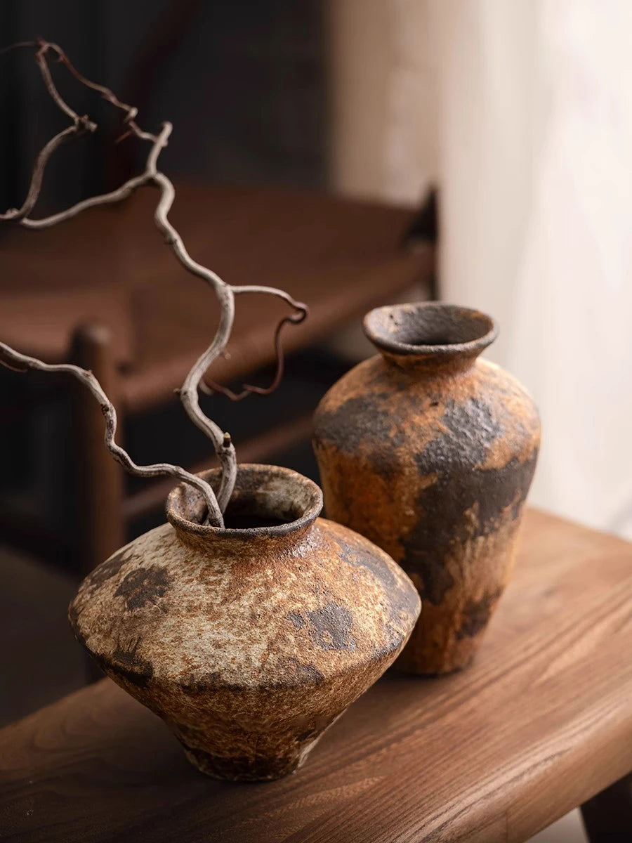 Jingdezhen Ceramic Vase Retro Style Nostalgic Pure Handmade B & B Hotel Tea Room Wabi Sandy Wind Zen Ornament Flower Ware