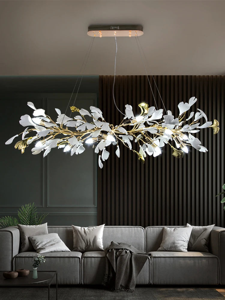Ginkgo Leaf Chandelier 180cm: Modern Gold Pendant Light for Dining Room & Living Room