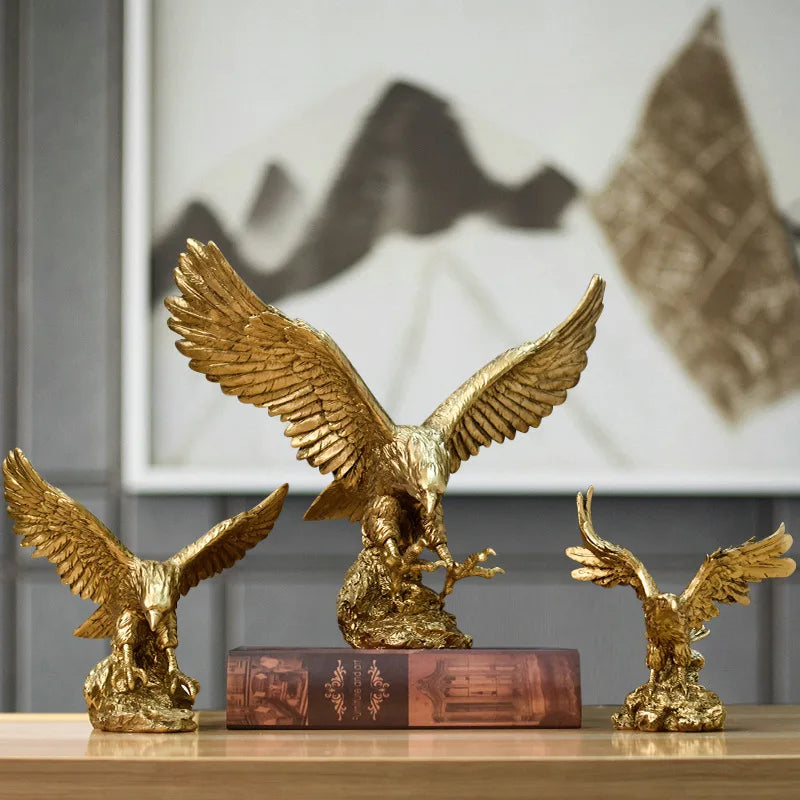 Golden Eagle Statue - Resin Sculpture | Modern Home Office Decor