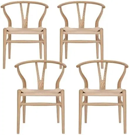 Wishbone Dining Chair Set of 2 - Solid Beech Wood with Woven Rope Seat
