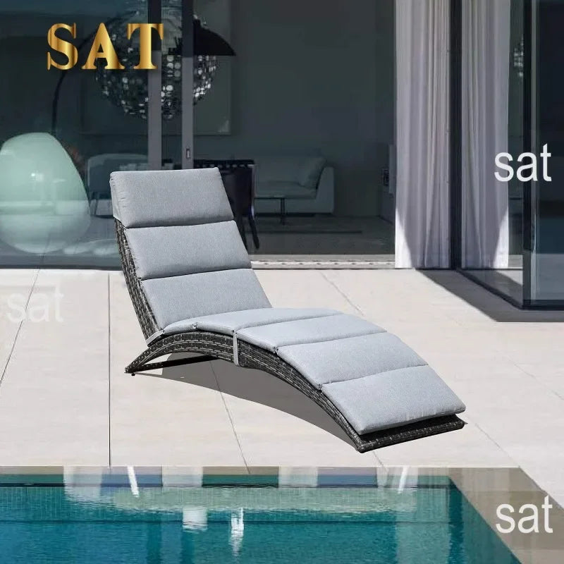 t Patio Chaise Lounge, Outdoor Lounge Chair, PE Rattan Foldable Chaise Lounger with Removable Dark Gray Cushion, Suitable