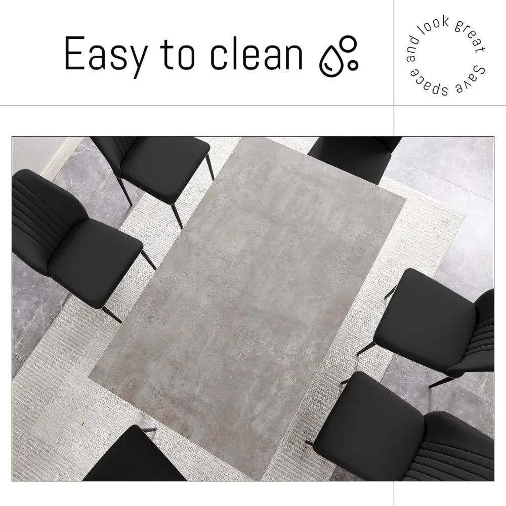 46.5" Modern 5-Piece Kitchen Table Set Rectangular Wood Dining Table with 4 Upholstered Leather Chairs