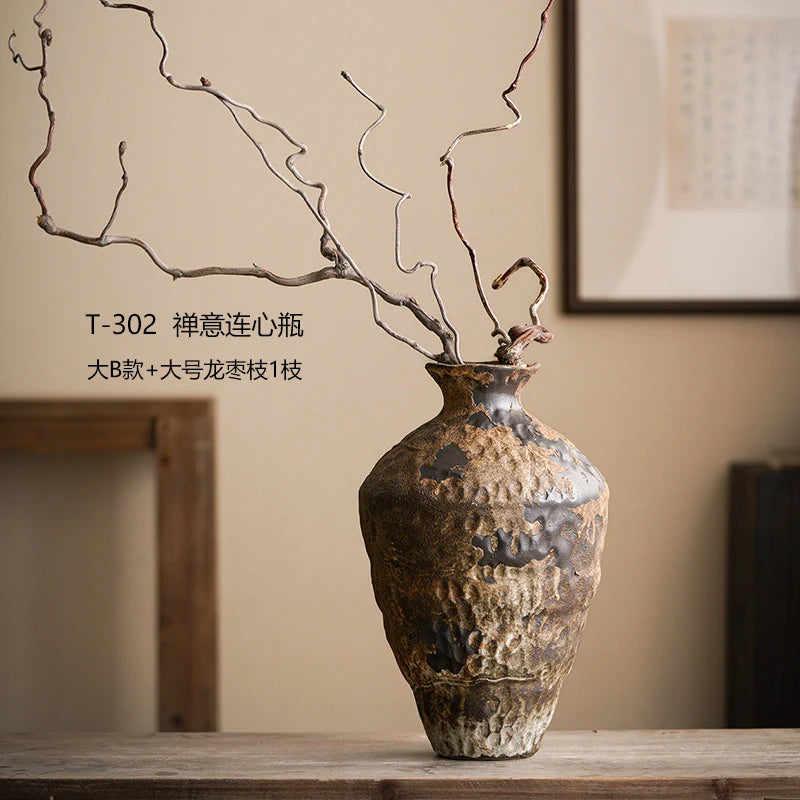 Jingdezhen Ceramic Vase Retro Style Nostalgic Pure Handmade B & B Hotel Tea Room Wabi Sandy Wind Zen Ornament Flower Ware