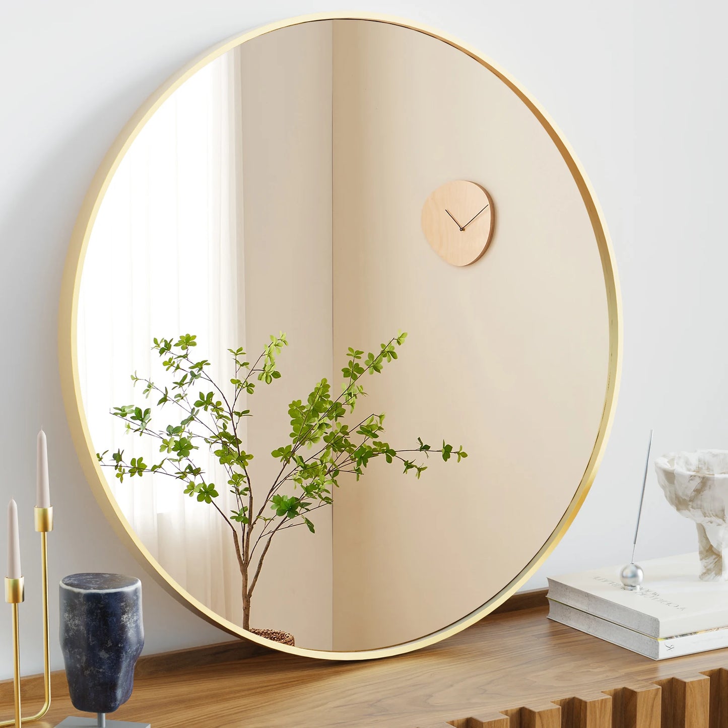 Round Wall Mirror 30" - Gold Metal Frame with Tempered Glass