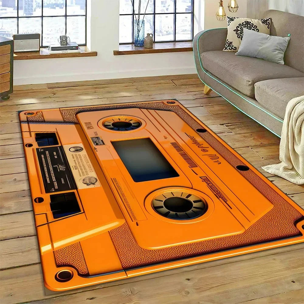 Retro Cassette Tape Carpets for Living Room Decoration Home Hallway Balcony Bathroom Mat Non Slip Parlour Sofa Large Floor Rug