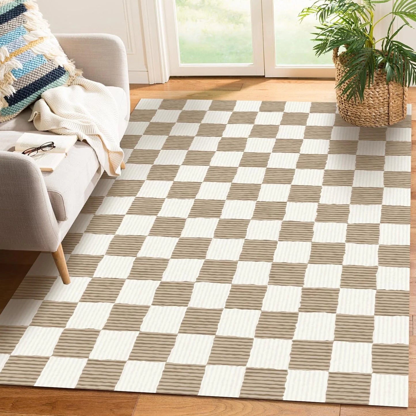 Modern Checkerboard Carpet Vibrant Plaid Rug NonSlip Large Floor Mat for Living Room Bedroom Lounge Room Coffee Table Floor Mat