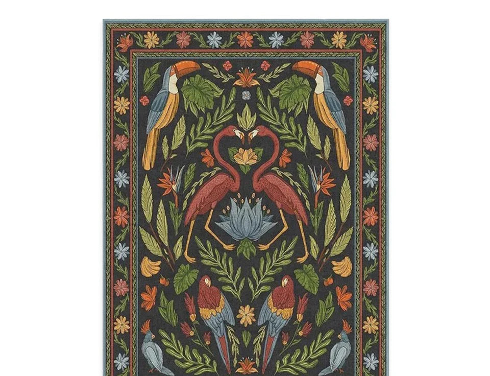 Bohemian Rug – Retro Animal & Plant Motif Carpet for Living Room & Bedroom