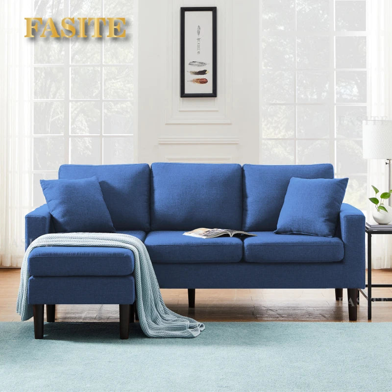 Living Room Sofa, 72" Sectional Sofa With 2 Pillows In Navy Blue Fabric On Left Hand Side Interior Decoration