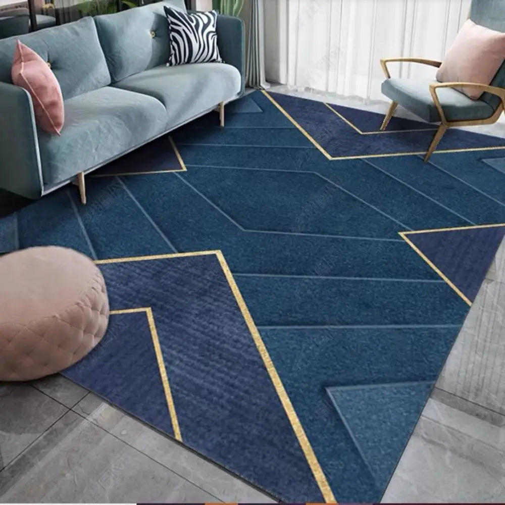 Crystal Velvet Modern Simple Nordic Fashion Blue Gilt Geometric Carpet Living Room Sofa Tea Table Carpet Bedroom Bed Rug