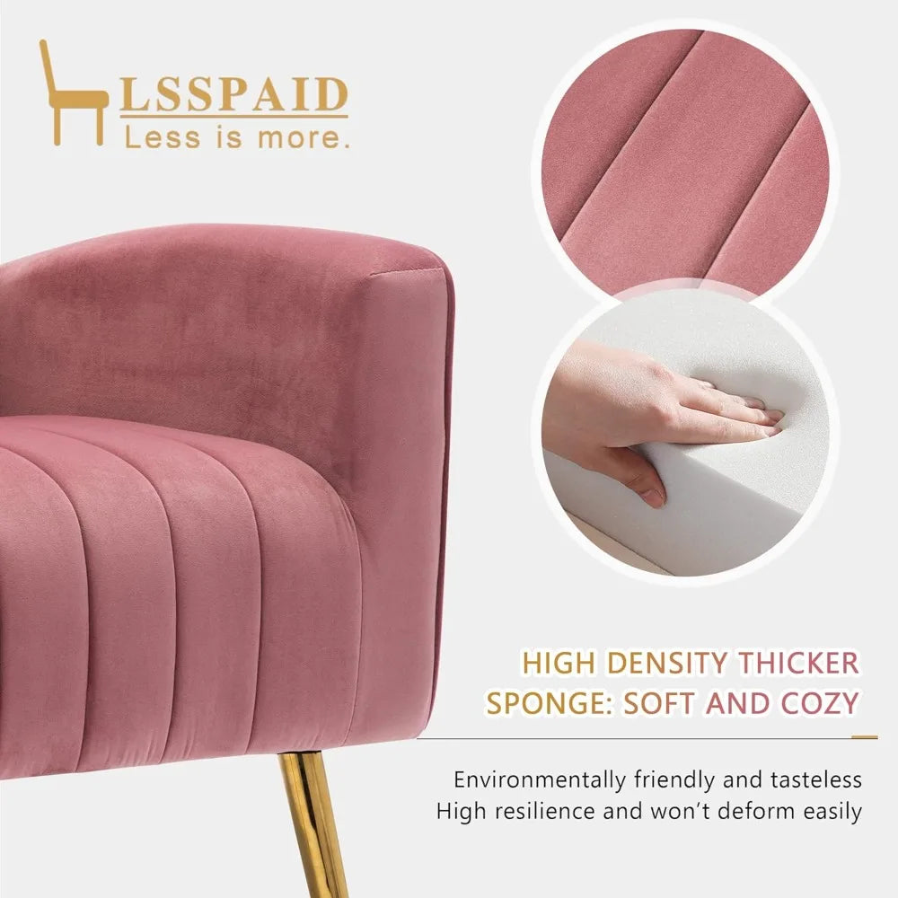 Velvet Accent Chairs Set of 1, Modern Fabric Upholstered Living Room Chairs Armchairs with Wing Back and Metal Legs, Pin