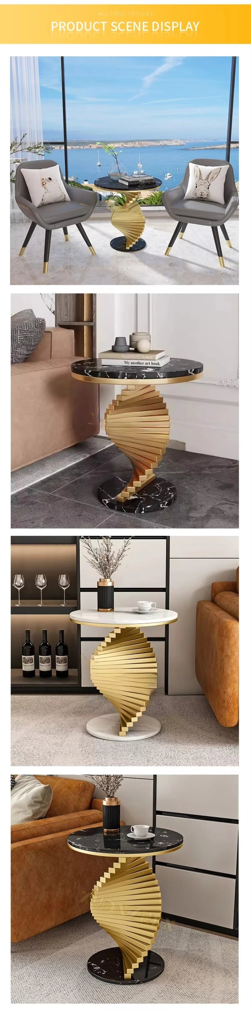 Luxury Home Furniture Smart Travertine Small Round Modern Metal Gold Marble Side Table Living Room Coffee Table