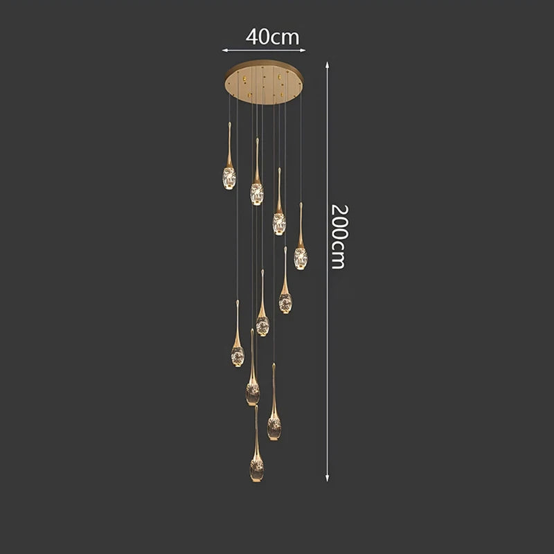 Crystal Chandelier: Multi-Drop Spiral Pendant Light in Gold - 30cm x 120cm