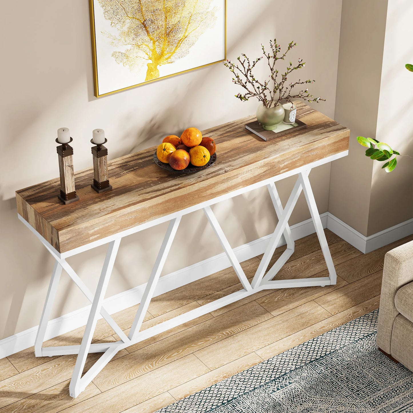 Tribesigns 55 Inches Console Table, Sofa Table Wood Entryway Table with Unique Metal Base