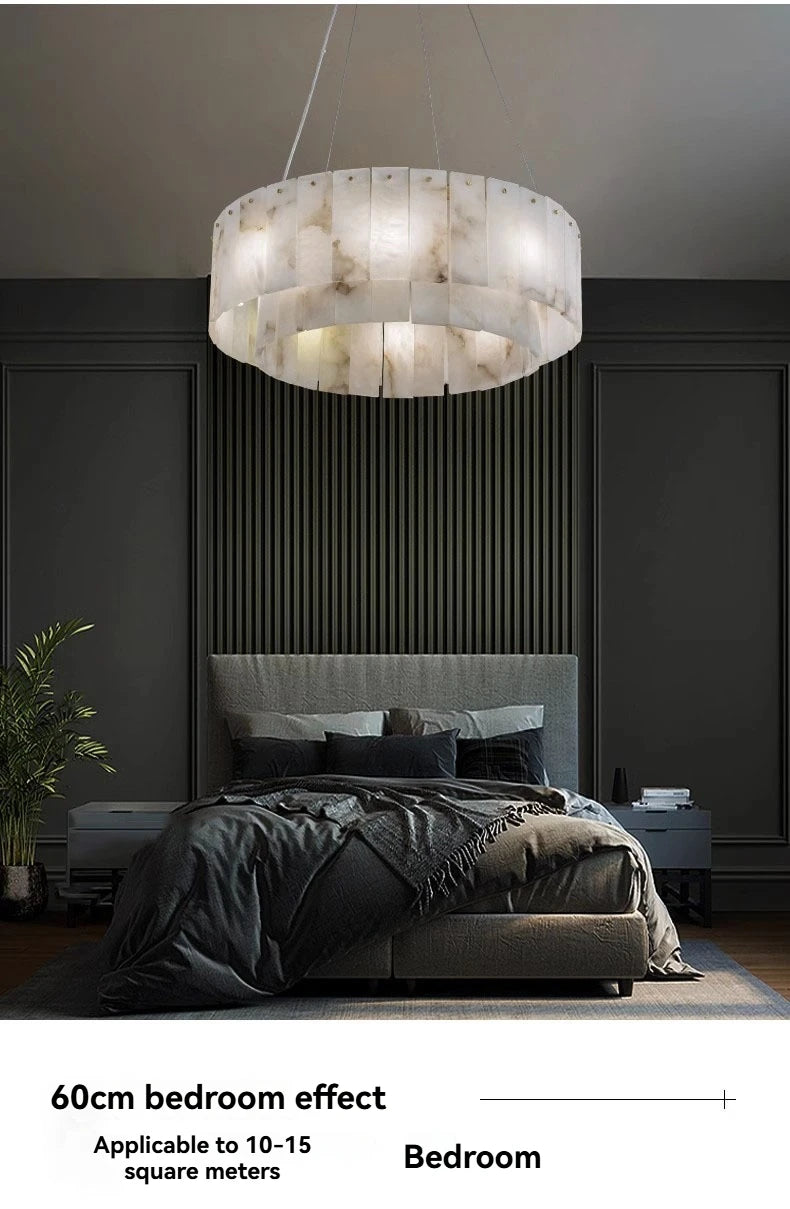 Natural Marble Brass Pendant Light - Nordic Gold Chandelier, Round 45cm