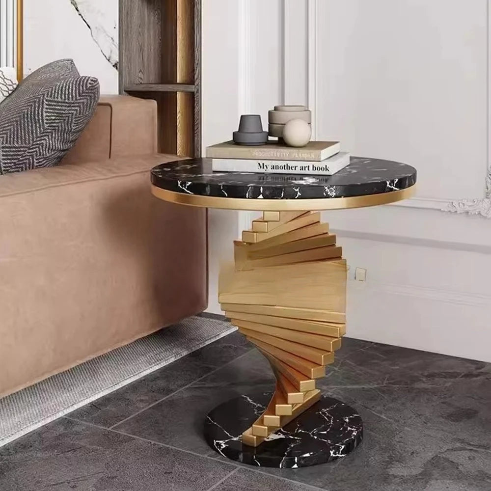 Luxury Home Furniture Smart Travertine Small Round Modern Metal Gold Marble Side Table Living Room Coffee Table