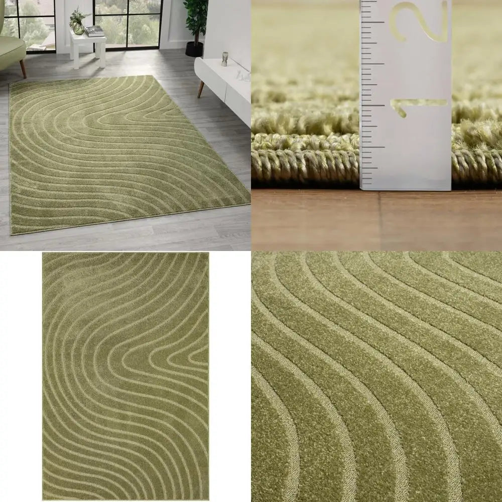 Green Geometric Wave Area Rug - Contemporary Design, 8x10