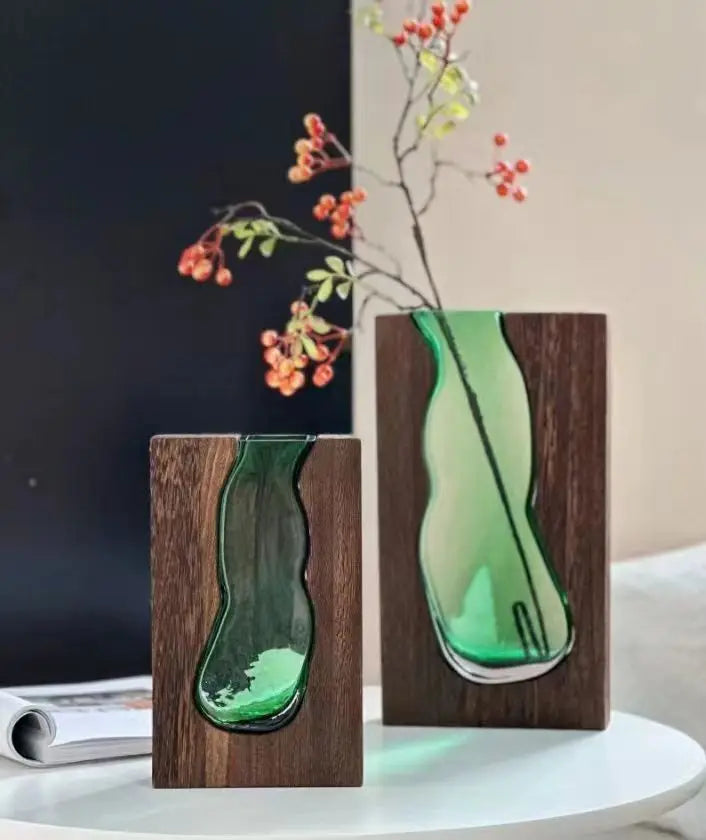 New Chinese style solid wood glass vase wholesale home designer decorative home hotel ornament high-end soft decoration
