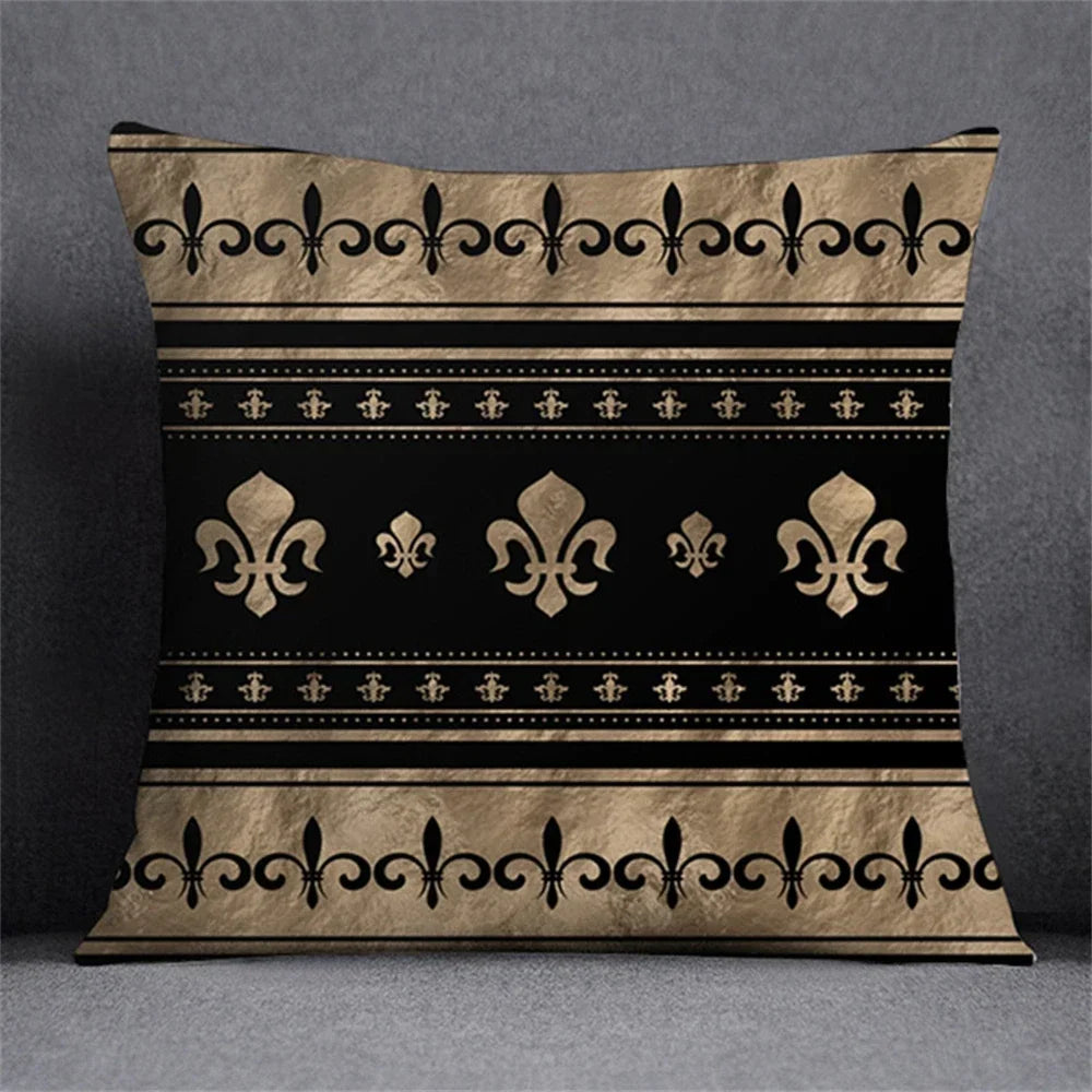 Black Gold Elegant Design Cushion Cover Symmetrical Plant Pillowcase Home Car Pillows Decor For Living Room Sofa Square Cushions