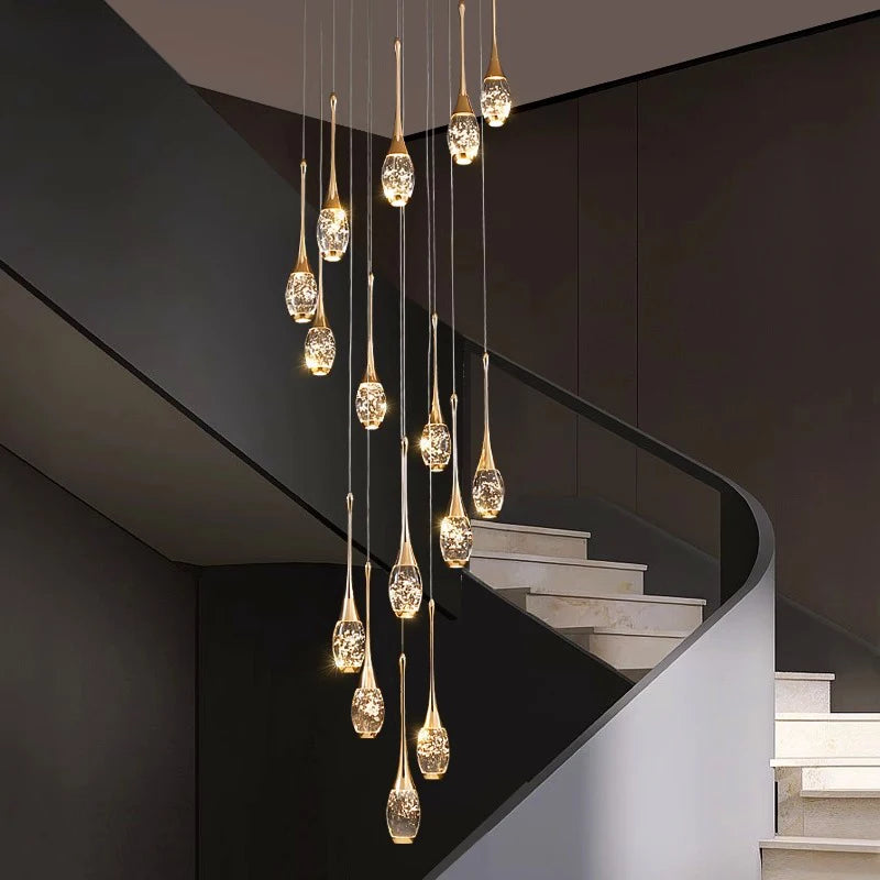 Crystal Chandelier: Multi-Drop Spiral Pendant Light in Gold - 30cm x 120cm