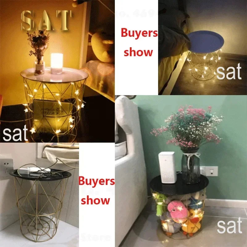 -New Nordic Golden Iron Metal Coffee Table Dirty Storage Basket Tea Fruit Snack Service Plate Tray Bed Living Room Sofa Side